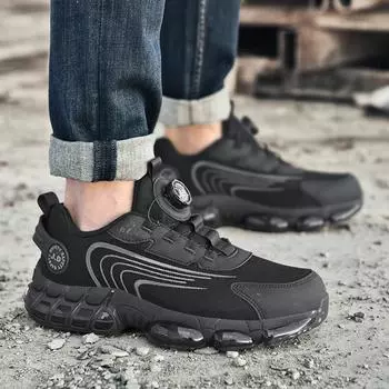 TUINANLE Мужская защитная обувь с вращающейся кнопкой, защитные кроссовки со стальным носком, противоударная рабочая обувь, модные неразрушимые ботинки безопасности 39 чёрный