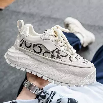 TUINANLE Мужские черные кроссовки Retro Chunky Skateboard Shoes Мужские повседневные кроссовки на платформе Graffits 39 белый