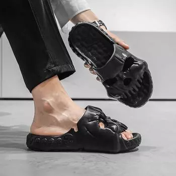 TUINANLE Мужские домашние тапочки с черепом, уличные тапочки на толстой платформе, Нескользящие шлепанцы, забавные женские домашние шлепанцы на мягкой подошве из ЭВА 36-37 бежевый