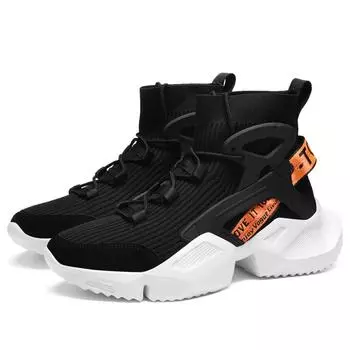 TUINANLE Мужские кроссовки с высоким верхом для бега, спортивные кроссовки на платформе для ходьбы, дышащая сетчатая обувь 39 чёрный