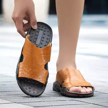 TUINANLE мужские тапочки кожаные классические летние мужские сандалии мягкие черные тапочки тапочки из искусственной кожи легкие шлепанцы из ЭВА для мужчин 40 коричневый