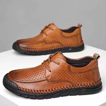 TUINANLE Мужские туфли-лоферы повседневные дышащие кожаные туфли для вождения офисные туфли для ходьбы нескользящие с перфорацией 39 коричневый
