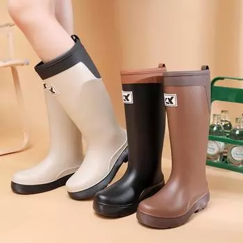 TUINANLE/непромокаемые сапоги, женские толстые терновые мягкие уличные водонепроницаемые ботинки, высокие сапоги 35 чёрный