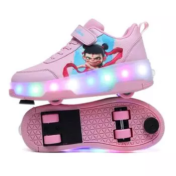 TUINANLE Nezha Spring and Summer Children s Walking Shoes Girls Retractile Walking Roller Shoes Student Girls Flash Shoes Burst Shoes 35 розовый