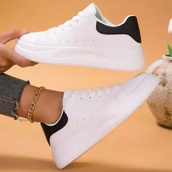 TUINANLE Парная обувь Женская повседневная дышащая обувь для скейтбординга Нескользящие кожаные кроссовки на платформе для мужчин 36 белый