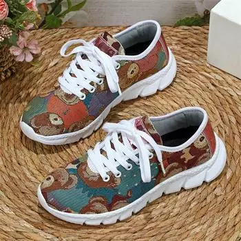 TUINANLE/парная парусиновая обувь, женские кроссовки на платформе с принтом медведя, повседневная обувь на шнуровке для мужчин 35 коричневый