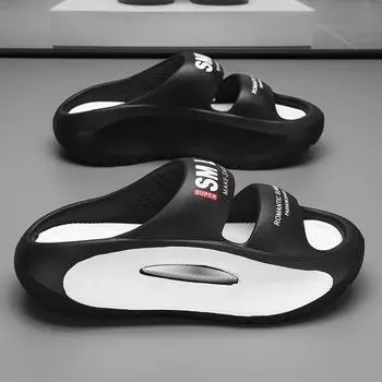 TUINANLE/парные тапочки на толстой подошве 5 см, нескользящая пляжная обувь на платформе, женские мужские тапочки из ЭВА с буквенным принтом 36 чёрный