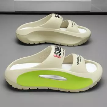 TUINANLE/парные тапочки на толстой подошве 5 см, нескользящая пляжная обувь на платформе, женские мужские тапочки из ЭВА с буквенным принтом 42 хаки