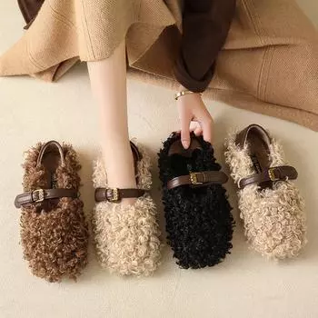 TUINANLE Плюшевые сандалии, зимняя обувь на плоской подошве, шлепанцы, уличная повседневная женская обувь на меху 36 хаки
