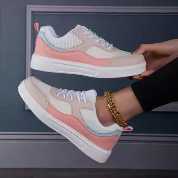 TUINANLE повседневная обувь для женщин дышащие кожаные кроссовки на платформе женские слиперы для скейтборда 36 розовый/белый