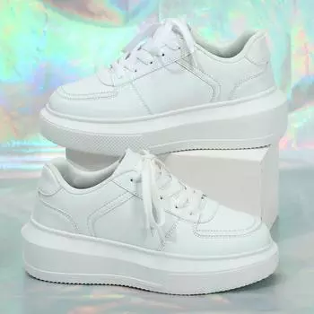 TUINANLE повседневная обувь унисекс, женские кожаные белые туфли на толстой подошве, прогулочные кроссовки на массивном каблуке со шнуровкой 35 белый