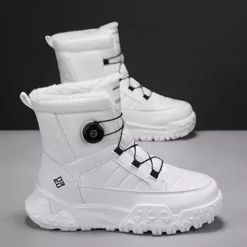 TUINANLE Теплые мужские зимние ботинки для активного отдыха на открытом воздухе с высоким верхом из плюша и хлопка 39 чёрный