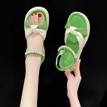 TUINANLE толстые подошвы римские сандалии женские с открытым носком со стразами пляжная обувь женские тапочки 39 бежевый