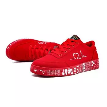 TUINANLE/весенние низкие парусиновые туфли, женские красные студенческие туфли, кроссовки на плоской подошве, обувь для влюбленных 35 красный