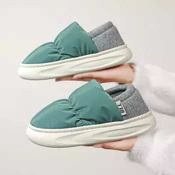 TUINANLE Зимние хлопковые тапочки для дома, пары, анти-влагостойкие, скользкие, толстые, хлопковые туфли для женщин, мужчин и детей 36-37 зелёный