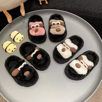 TUINANLE Winter Kids Plush Slippers Children s Indoor Slides Non-Slip Soft Girls Boys Warm Outdoor Cotton Shoes