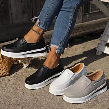 TUINANLE Women Casual Shoes Breathable Flat Slip on Chunky Sneakers Ladies Leather Platform Shoes