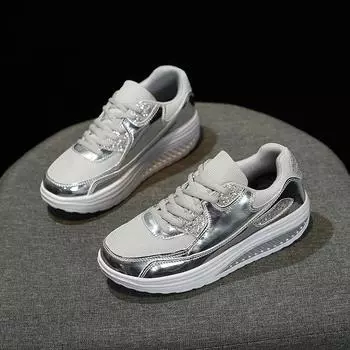 TUINANLE Women Sneakers Golden Mens Shiny Mirrors Shoes Casual Glitter Streetwear Hip Hop Mens Sneakers 39 серебряный