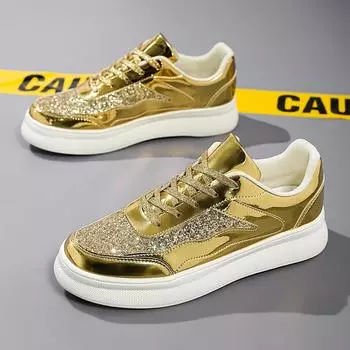 TUINANLE Women Sneakers Rhinestone Ladies Shoes Mesh Vulcanized Shoes Thick-soled Casual Bling Sneakers Men 39 золотой