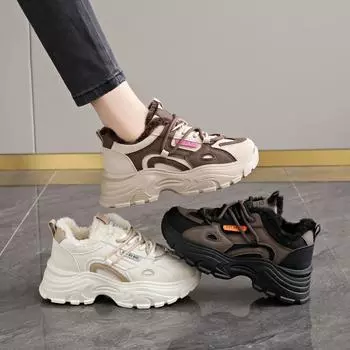 TUINANLE Women Sneakers Winter Plush Warm Snow Shoes Comfort Walking Sneakers Non-slip Outdoor 36 бежевый