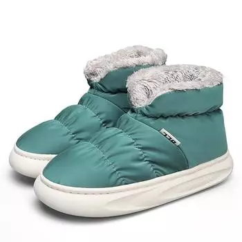 TUINANLE высокие хлопковые тапочки для женщин зимой дома теплая нескользящая хлопковая обувь для мужчин и детей 36-37 зелёный