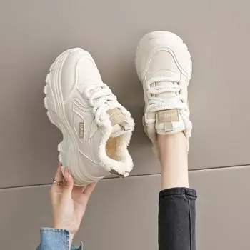 TUINANLE Женская модная спортивная обувь на платформе Женские зимние плюшевые массивные кроссовки 36 чёрный