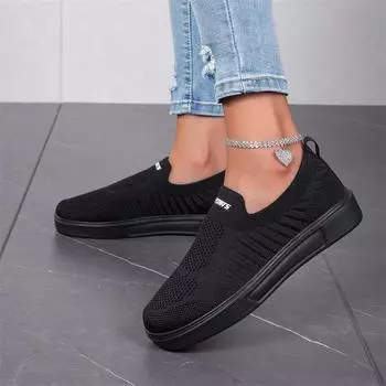 TUINANLE Женская обувь Дышащие черные кроссовки на платформе Женские повседневные легкие кроссовки без шнуровки 35 чёрный