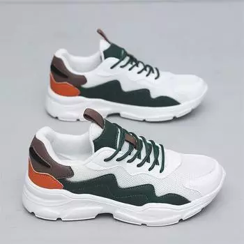 TUINANLE/женская обувь на платформе, весенние повседневные сетчатые кроссовки на массивном каблуке, женские дышащие туфли для папы на толстой подошве 35 зелёный/белый