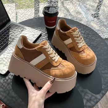 TUINANLE Женская обувь на шнуровке, каблук высотой 7 см, туфли на платформе, ботильоны, повседневные кроссовки 36 жёлтый