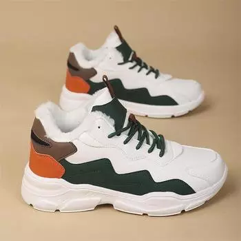 TUINANLE/женская обувь, зимние теплые плюшевые туфли для папы на толстой подошве, повседневная обувь на платформе, массивные кроссовки для девочек 35 зелёный/белый