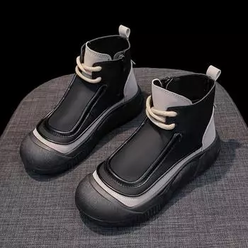 TUINANLE, женская весенняя обувь, высокие кроссовки, черные туфли на молнии, женские прогулочные массивные кроссовки 36 чёрный