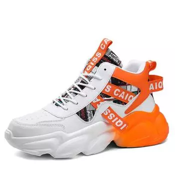 TUINANLE/женские баскетбольные кроссовки с буквенным принтом, кожаные спортивные туфли на толстой подошве, женские нескользящие кроссовки на платформе 36 оранжевый