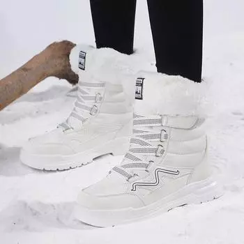 TUINANLE Женские большие средние хлопковые ботинки Утепленные теплые повседневные плюшевые туфли Зимние снежные ботинки Противоскользящие 36 белый