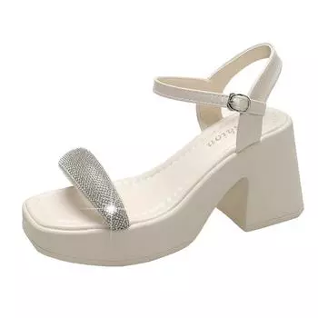 TUINANLE Женские босоножки на каблуке Летние туфли на высоком каблуке с блестками Женские нескользящие сандалии