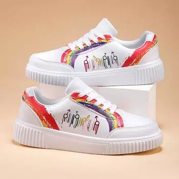 TUINANLE Женские кроссовки с принтом граффити, Модные кроссовки на шнуровке, с низким верхом, на плоской подошве, Повседневная обувь для скейтборда 36 красный