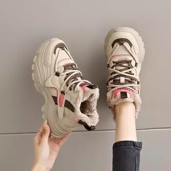 TUINANLE Женские кроссовки Зимние утепленные кроссовки с флисовой подкладкой Мягкая подошва Сохраняющая тепло женская хлопковая обувь 36 коричневый
