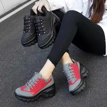TUINANLE/женские массивные кроссовки, повседневные туфли на танкетке, на высоком каблуке, женские водонепроницаемые туфли на плоской подошве со шнуровкой 35 чёрный