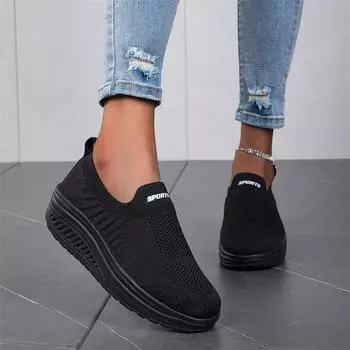 TUINANLE/женские массивные туфли, дышащие кроссовки на платформе, женские черные прогулочные кроссовки без шнуровки, спортивная обувь 35 чёрный