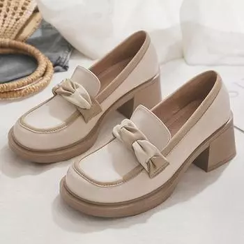 TUINANLE/женские мокасины, женская обувь без шнуровки на высоком каблуке, качественная обувь из мягкой кожи на квадратном каблуке 35 бежевый
