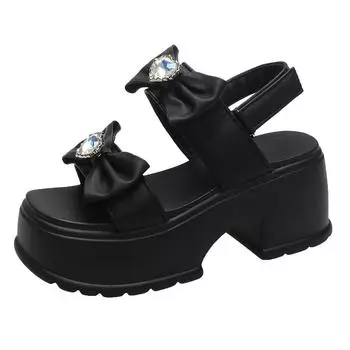TUINANLE/женские сандалии с бантом и бриллиантами, летние женские повседневные туфли на высоком каблуке с толстой подошвой