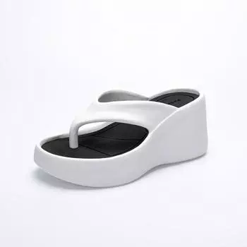 TUINANLE Женские шлепанцы на танкетке, пляжные легкие домашние тапочки из ЭВА 35-36 чёрный