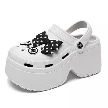 TUINANLE/женские тапочки, летние сандалии с бантом и ультра толстой подошвой, женские пляжные туфли из ЭВА с отверстиями 35-36 чёрный