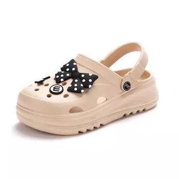 TUINANLE/женские тапочки с бантом, летние туфли с дырочками на толстой подошве, нескользящие пляжные сандалии из ЭВА для девочек 36-37 чёрный