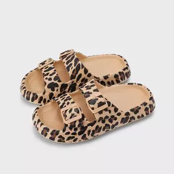 TUINANLE/женские тапочки с леопардовым принтом, летние мягкие противоскользящие туфли на платформе, женские пляжные сандалии из ЭВА 36-37 чёрный