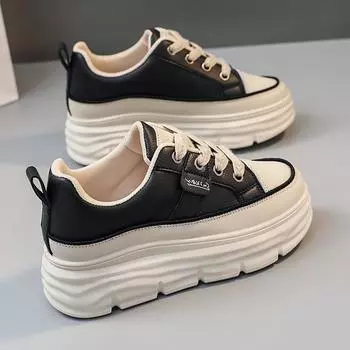 TUINANLE/женские туфли на танкетке, кроссовки на скрытом каблуке, осенне-весенние женские белые туфли на платформе 35 чёрный
