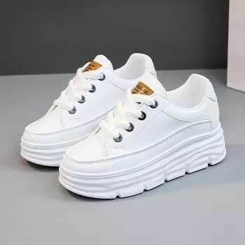 TUINANLE/женские туфли на танкетке, кроссовки на скрытом каблуке, осенне-весенние женские белые туфли на платформе 35 чёрный