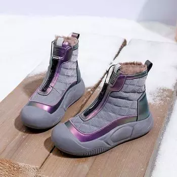 TUINANLE женские высокие кроссовки зимние плюшевые на молнии повседневные нескользящие плоские кроссовки женские ботильоны 35 чёрный