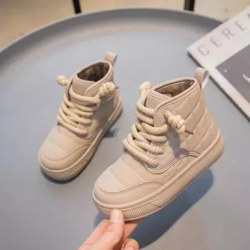 TUINANLE Зимние ботинки для снега, хлопковая обувь для девочек, детская обувь для мальчиков с мягкой подошвой 26 чёрный