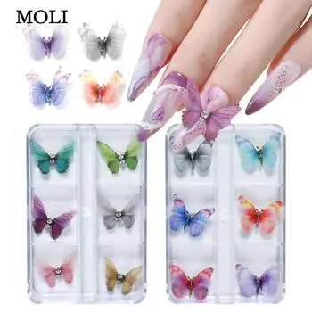 Тюль для ногтей, трехмерная бабочка, съемная шкатулка для украшений с имитацией бабочки для ногтей