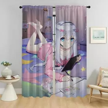 Тюль для спальни Eromanga Sensei кухонные шторы для гостиной шторы для украшения Хэллоуина домашний интерьер шторы 2 шт. W50xH70cmx2pcs